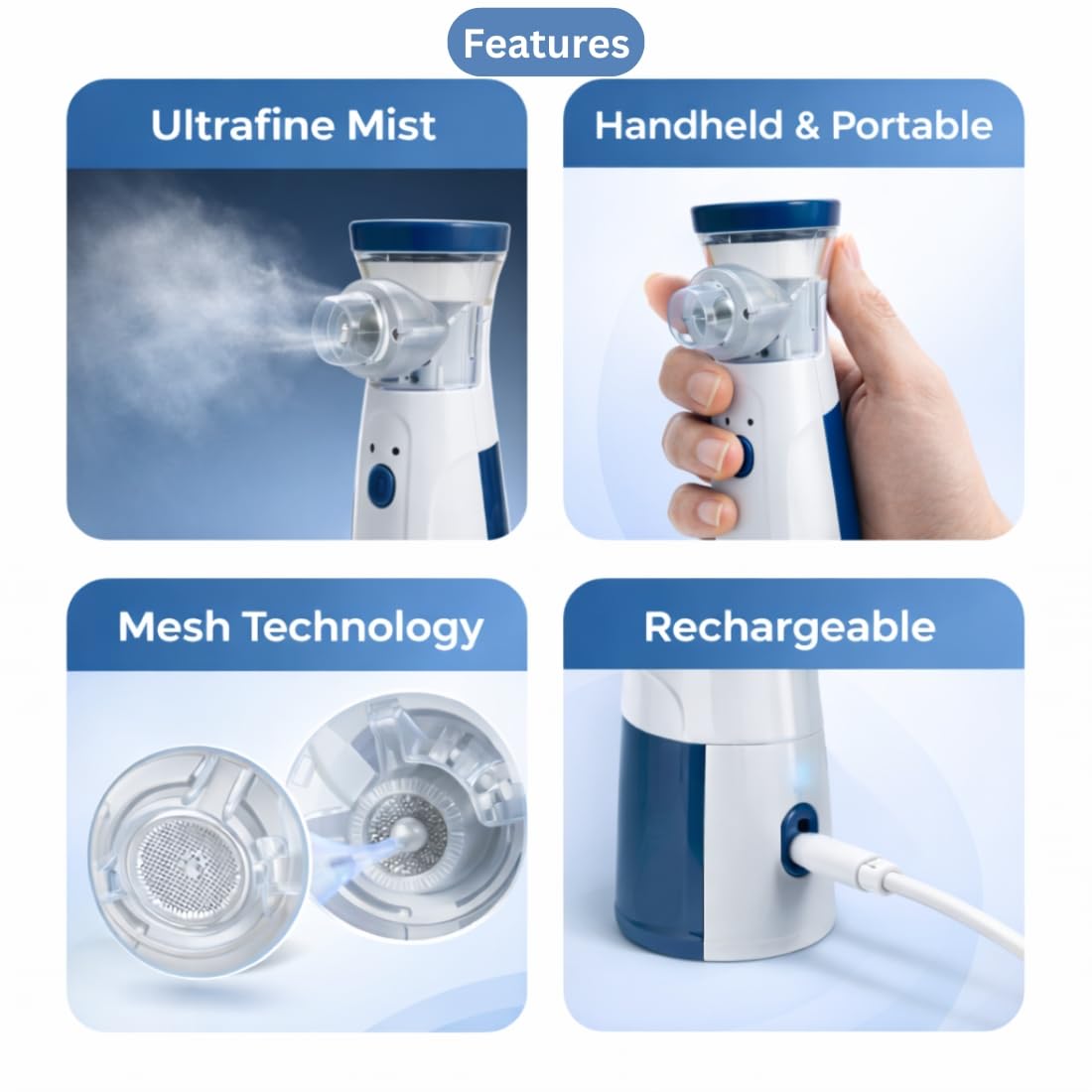 Portable Mesh Nebulizer for Home Use | Rechargeable Handheld Mist Inhaler with Mask - Image 6