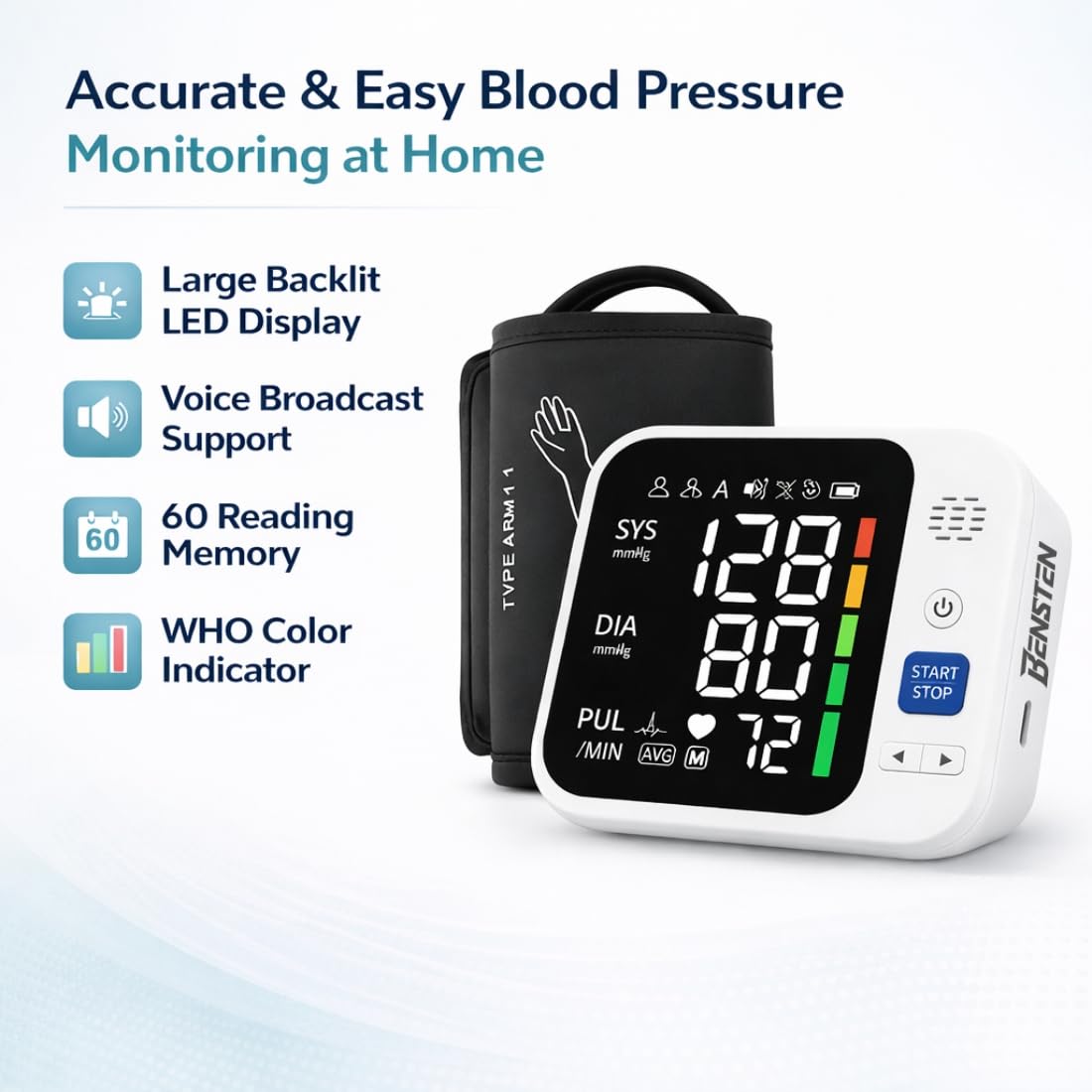 Digital Blood Pressure Monitor for Upper Arm | Fully Automatic BP Machine with WHO Indicator | 60 Memory & Large LCD Display | USB Rechargeable BP Monitor for Home Use - Image 6