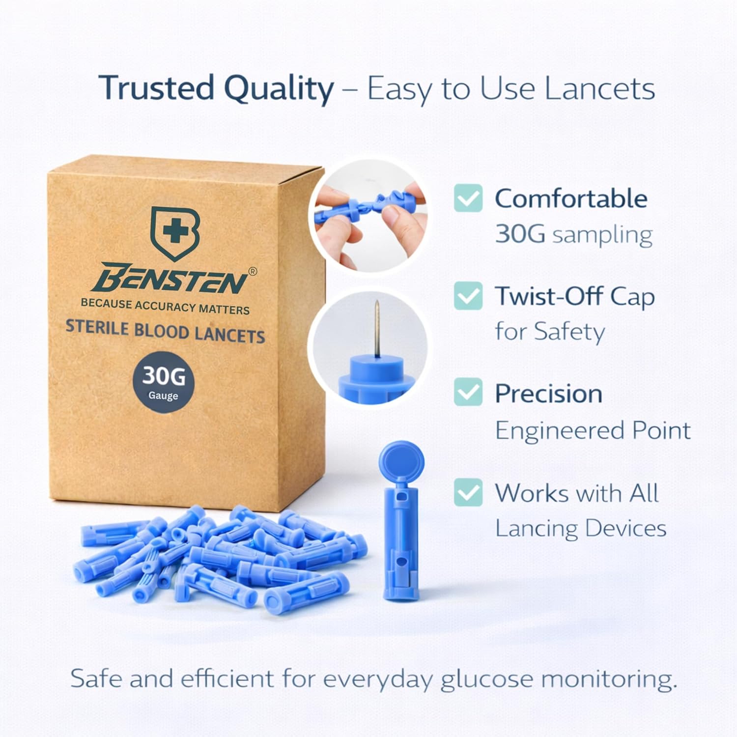 30G Sterile Blood Lancets (100 Count) with Digital Thermometer | Universal Compatible | Disposable Single Use | For Glucometer & Diabetes Testing - Image 7