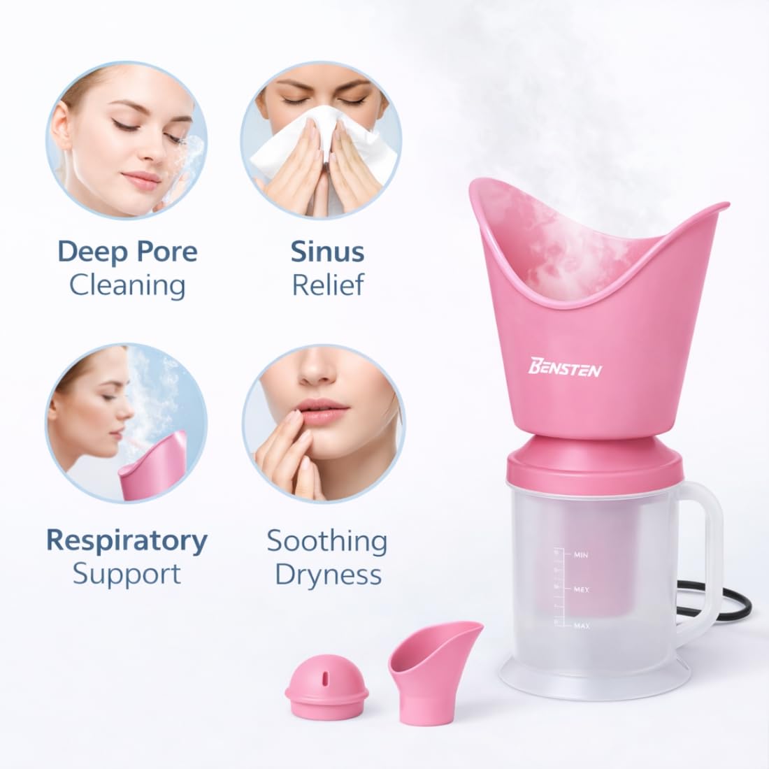 Pink Steam Vaporizer with Digital Thermometer | Steam Inhaler for Cold, Cough & Sinus | Fast Steam | Easy to Use & Clean | Value Combo - Image 6