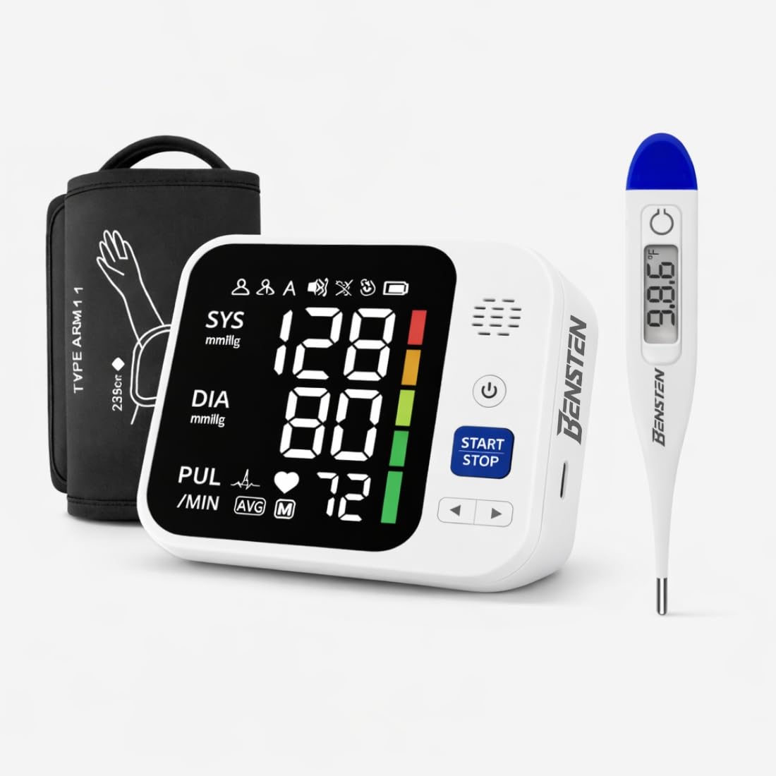 Digital Blood Pressure Monitor for Upper Arm with Digital Thermometer | Fully Automatic BP Machine with WHO Indicator | USB Rechargeable | 60 Memory | Home Health Monitoring Combo
