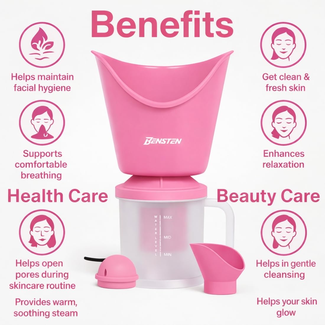 Pink Steam Vaporizer with Digital Thermometer | Steam Inhaler for Cold, Cough & Sinus | Fast Steam | Easy to Use & Clean | Value Combo - Image 7