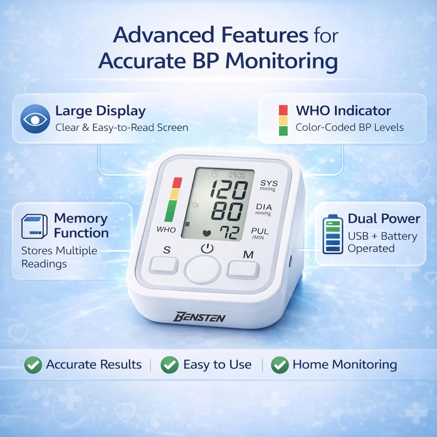 BP Monitor Machine for Home Use | Digital Blood Pressure Machine Upper Arm with Cuff (22–36 cm) | Automatic BP Check Machine | Large LCD Display, USB & Battery | 1 Year Warranty - Image 5