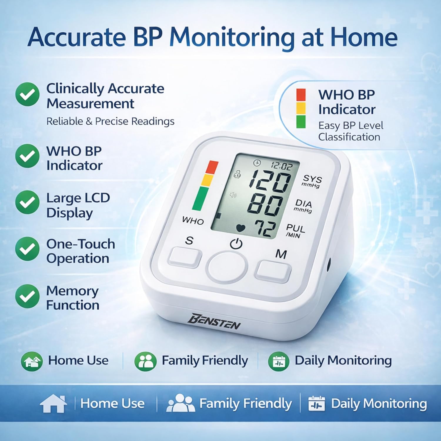 BP Monitor Machine for Home Use | Digital Blood Pressure Machine Upper Arm with Cuff (22–36 cm) | Automatic BP Check Machine | Large LCD Display, USB & Battery | 1 Year Warranty - Image 6