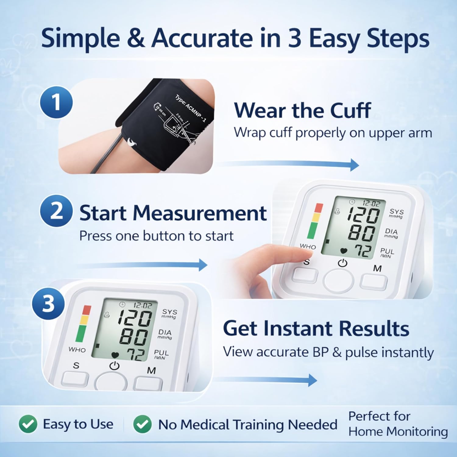 BP Monitor Machine for Home Use | Digital Blood Pressure Machine Upper Arm with Cuff (22–36 cm) | Automatic BP Check Machine | Large LCD Display, USB & Battery | 1 Year Warranty - Image 7