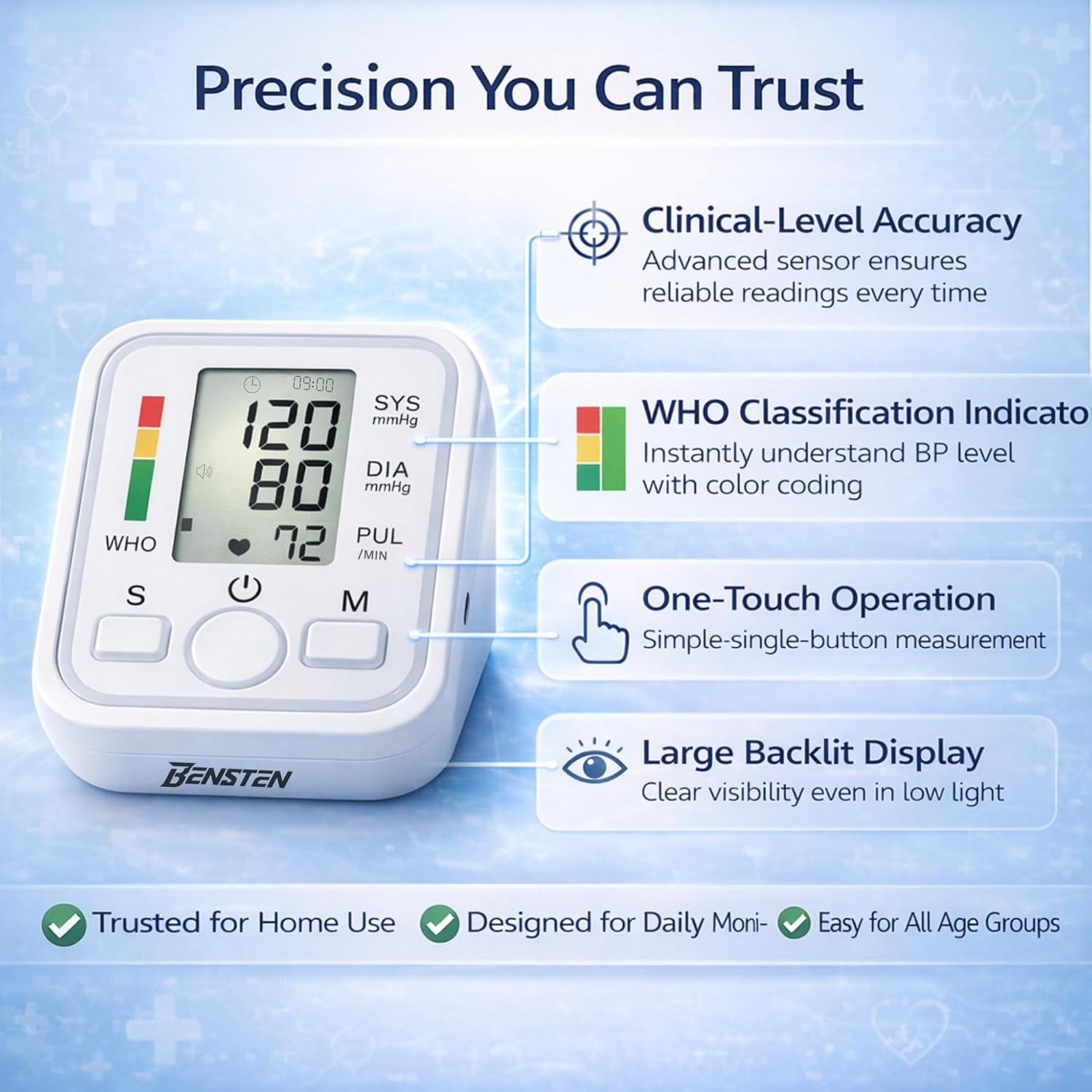 BP Monitor Machine for Home Use | Digital Blood Pressure Machine Upper Arm with Cuff (22–36 cm) | Automatic BP Check Machine | Large LCD Display, USB & Battery | 1 Year Warranty - Image 4